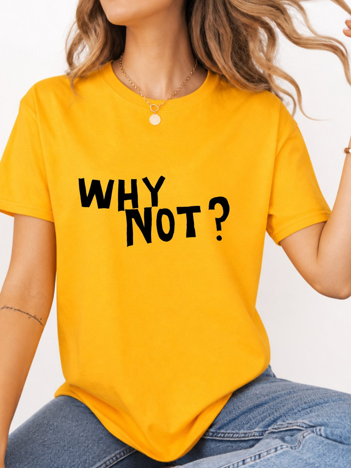 It's A New Day Coffee Cartoon Doodle Graphic T-Shirt - Gold Model