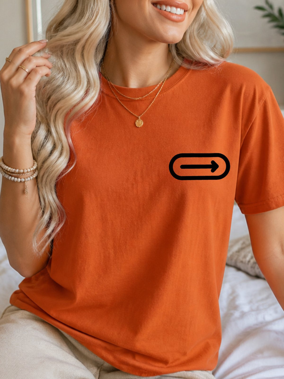 Right Arrow Icon Graphic Tee - Texas Orange Model