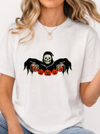 Grim Reaper Skeleton Pumpkin Halloween Tee - White Model