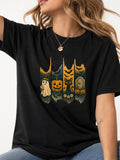 Halloween Ghost Black Cat Pumpkin Bat Graphic T-Shirt - Black Model