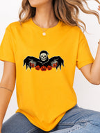 Grim Reaper Skeleton Pumpkin Halloween Tee - Gold Model