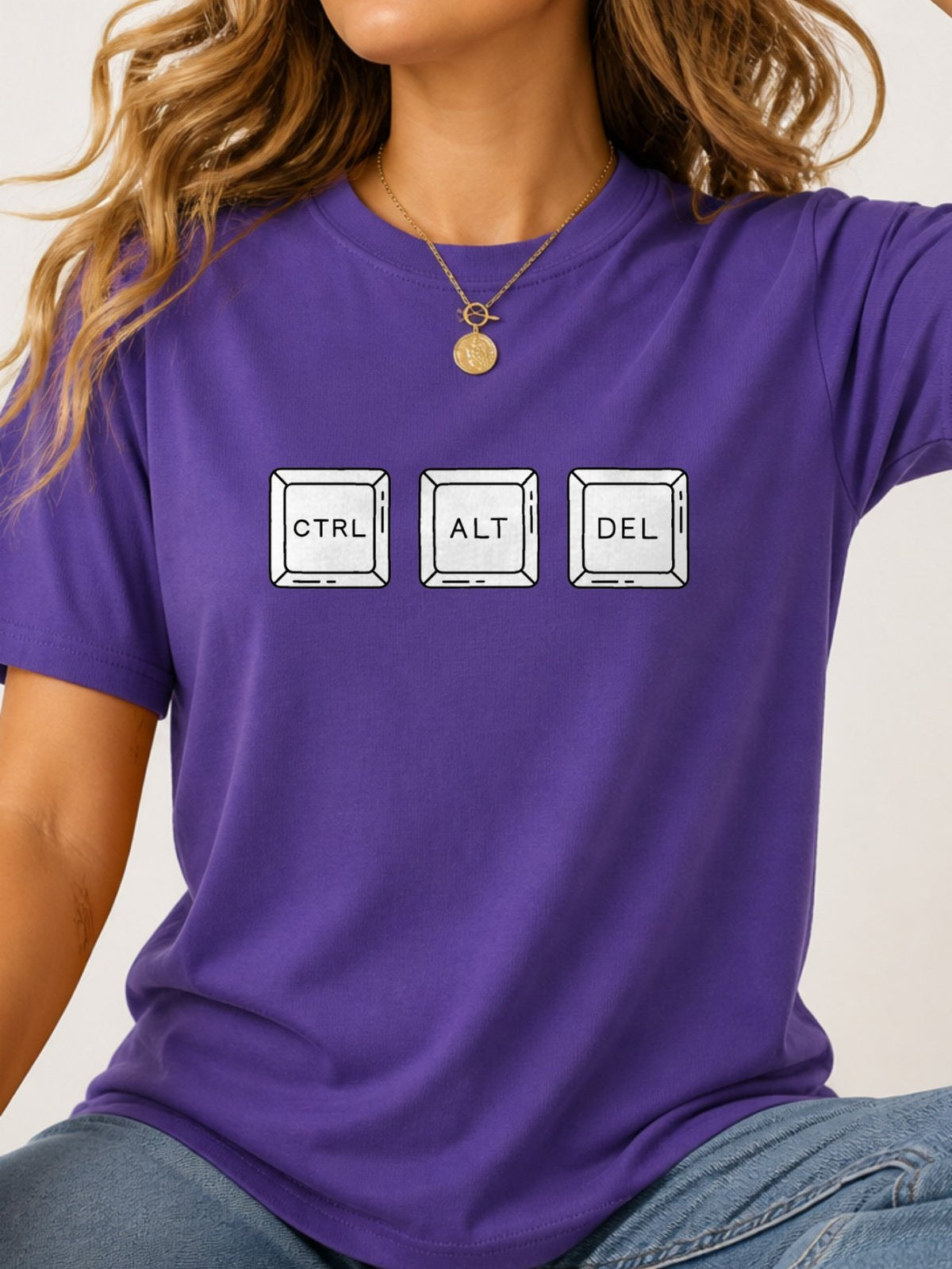 Ctrl Alt Del Keyboard Keys T-Shirt - Lilac Model