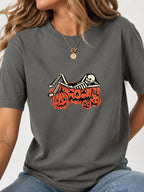 Skeleton Chilling In Pumpkin Graphic Tee - Charcoal Model