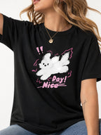 Nice Day Fluffy Dog Graphic T-Shirt - Black Model