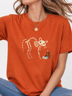 Cat Skeleton Pumpkin Halloween Graphic T-Shirt - Texas Orange Model