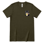 Cute Wolf Eating Ramen Pocket Print Tee, Kawaii Noodle Lover Shirt, Small Graphic T‑Shirt, Anime Food Tee, Casual Minimal Animal Top - Army Front
