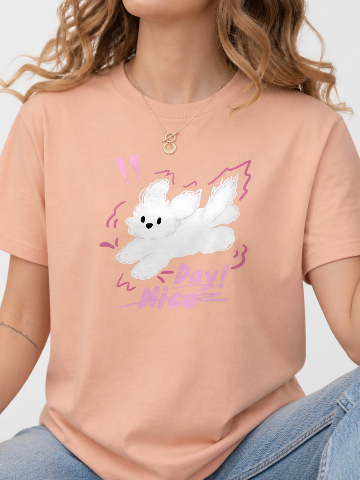 Nice Day Fluffy Dog Graphic T-Shirt - Dusty Rose Model