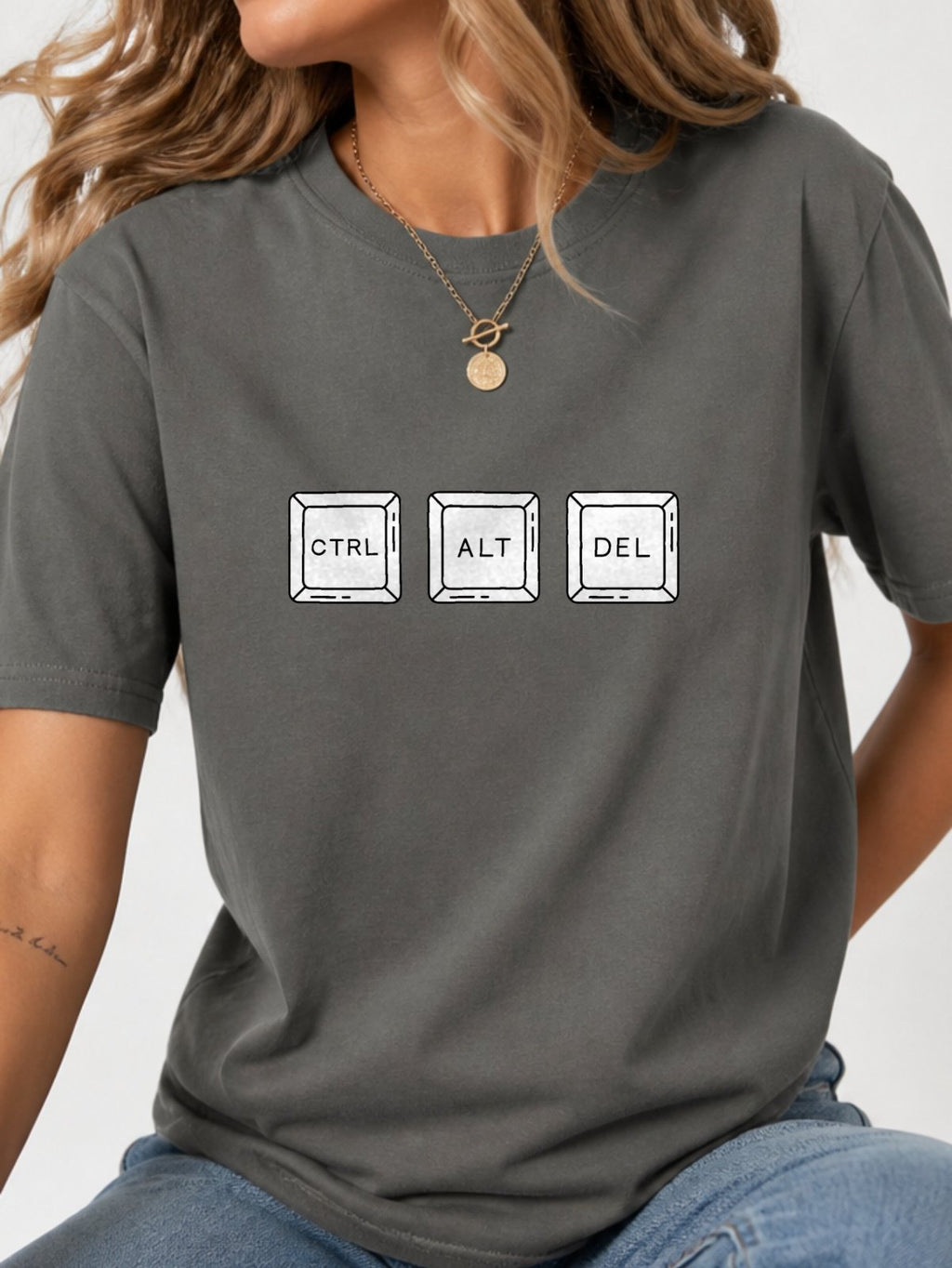 Ctrl Alt Del Keyboard Keys T-Shirt - Charcoal Model
