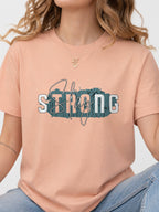 Stay Strong Distressed Script Graphic T-Shirt - Dusty Rose Model