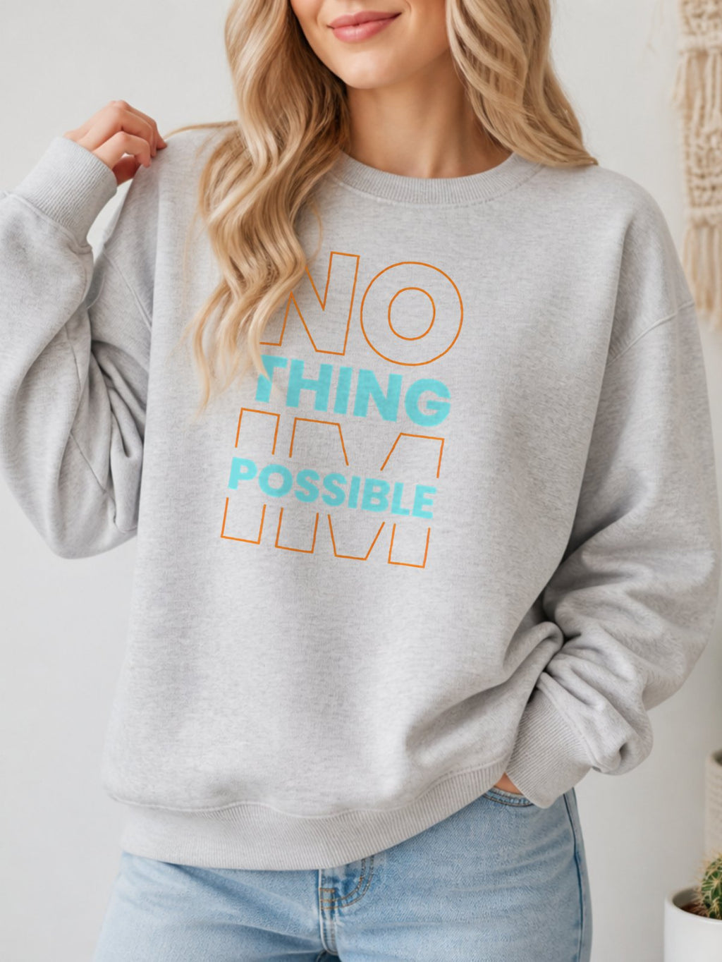 Nothing Impossible Vintage Boho Graphic Sweatshirt - Hanes_Ash Model