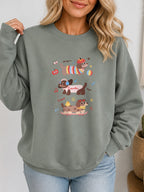 Cute Dachshund Dog Vintage Boho Graphic Sweatshirt - Hanes_Stonewashed_Green Model
