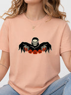 Grim Reaper Skeleton Pumpkin Halloween Tee - Dusty Rose Model