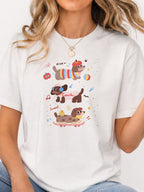 Cute Dachshund Dogs Graphic Tee - White Model