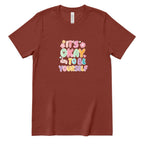 Retro Bubble Letter Positive Tee, Self Acceptance Graphic T‑Shirt, Mental Health Awareness, Be Kind To Yourself Top - Rust Front