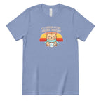 Retro Sunset Cat Tee, Cozy Fall Cat Lover T‑Shirt, Hot Chocolate Graphic Tee, Kitty Owner Gift Top - Lavender Blue Front