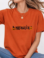 Cute Pumpkin Halloween Letter Graphic T-Shirt - Texas Orange Model