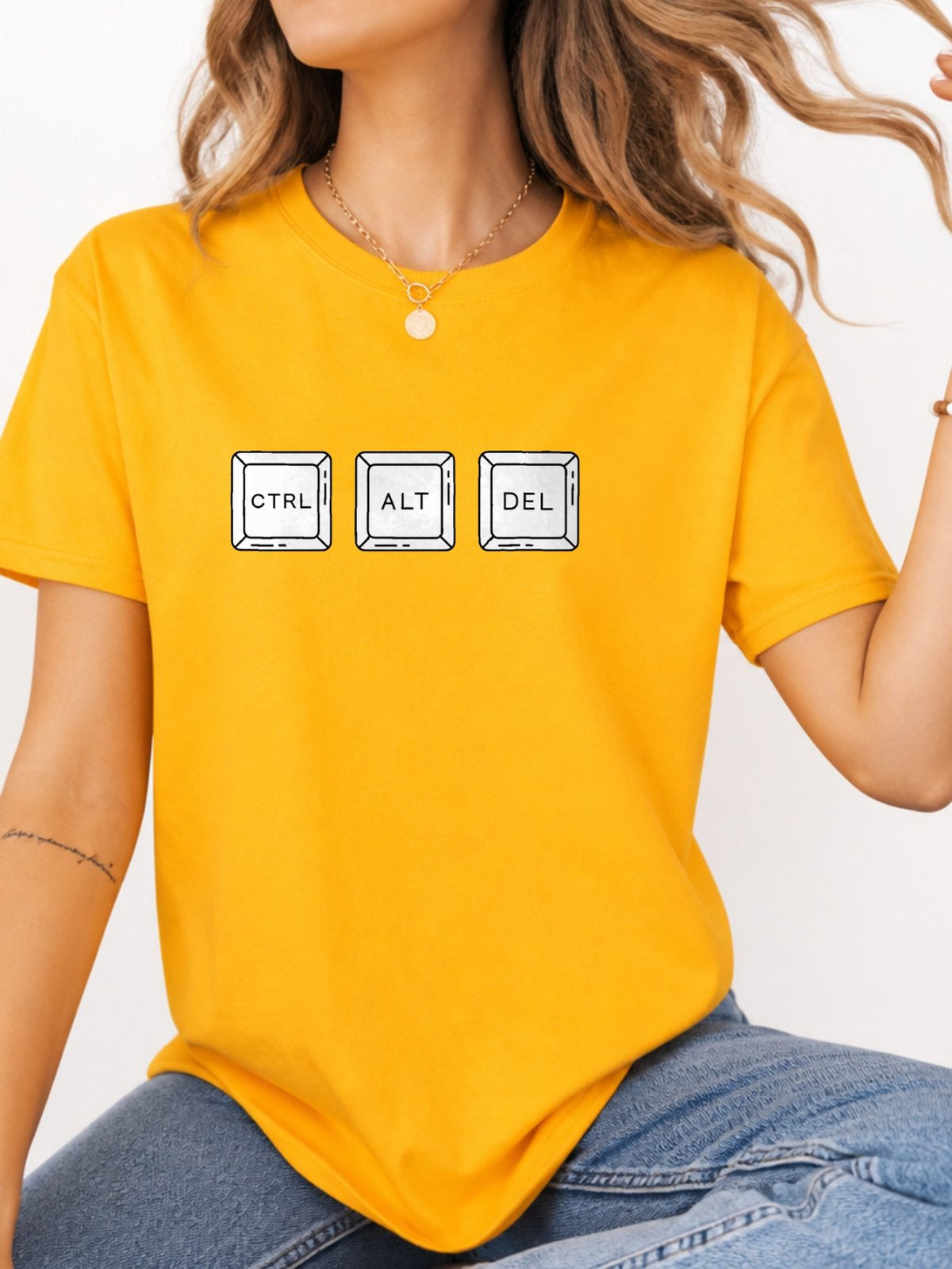 Ctrl Alt Del Keyboard Keys T-Shirt - Gold Model