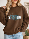 Stay Strong Vintage Boho Graphic Sweatshirt - Hanes_Army_Brown Model
