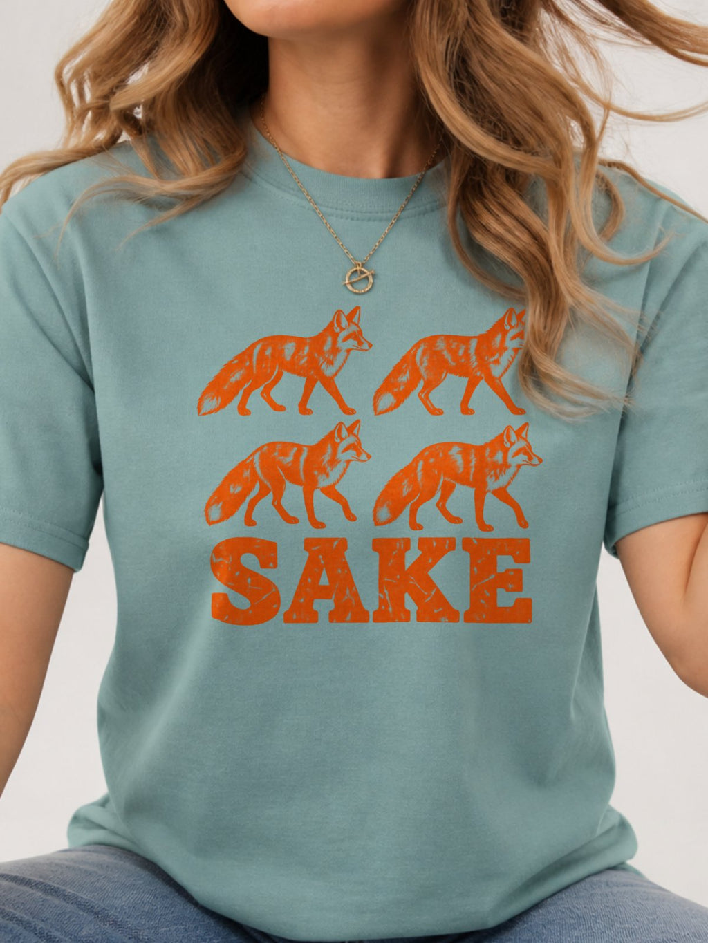 Four Foxes Sake Graphic T-Shirt - Aquatic Model