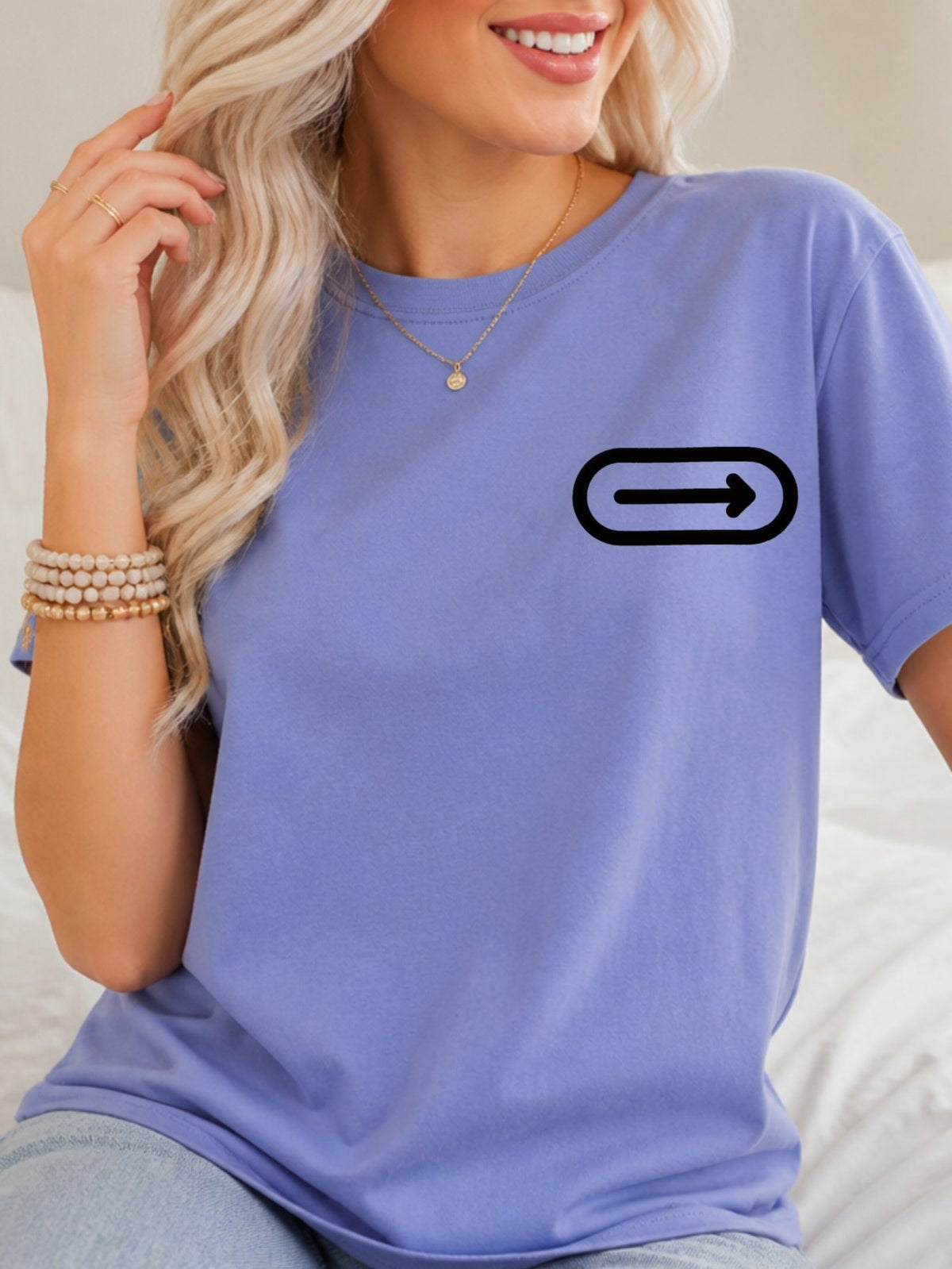 Right Arrow Icon Graphic Tee - Violet Model