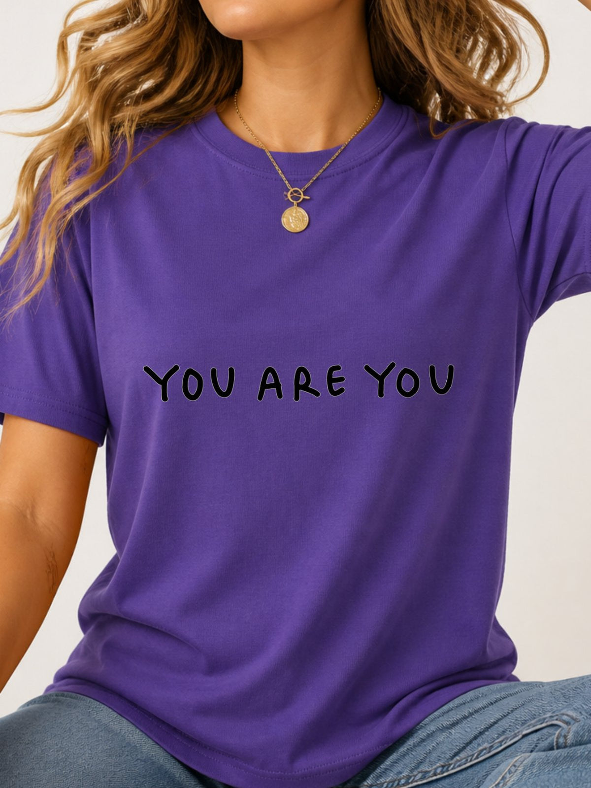 You Are You Simple Handwritten Quote Graphic T-Shirt - Lilac Model