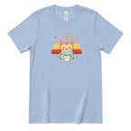 Retro Sunset Cat Tee, Cozy Fall Cat Lover T‑Shirt, Hot Chocolate Graphic Tee, Kitty Owner Gift Top - Baby Blue Front