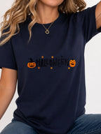Cute Pumpkin Halloween Letter Graphic T-Shirt - Navy Model
