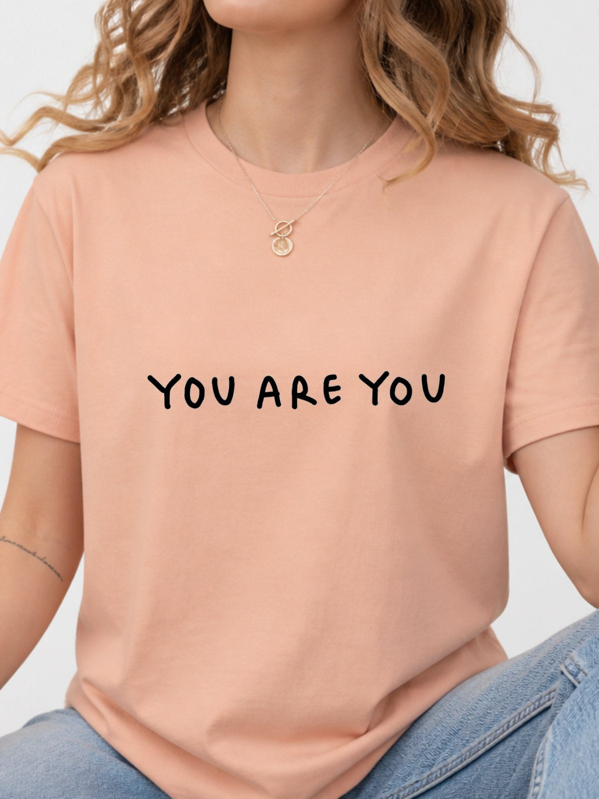 You Are You Simple Handwritten Quote Graphic T-Shirt - Dusty Rose Model