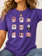 Cute Cartoon People Characters T-Shirt - Lilac Model