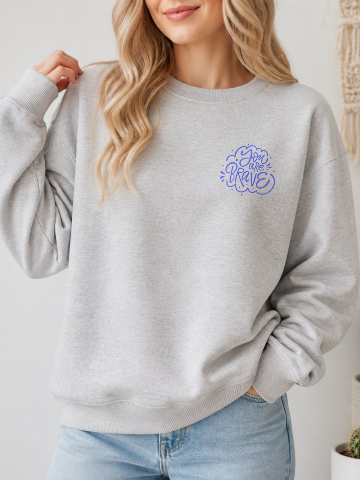 You Are Brave Vintage Boho Graphic Sweatshirt - Hanes_Ash Model
