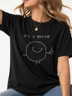 It's A New Day Coffee Cartoon Doodle Graphic T-Shirt - Black Model