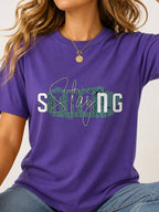 Stay Strong Distressed Script Graphic T-Shirt - Lilac Model