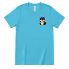 Cute Wolf Eating Ramen Pocket Print Tee, Kawaii Noodle Lover Shirt, Small Graphic T‑Shirt, Anime Food Tee, Casual Minimal Animal Top - Turquoise Front
