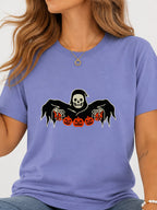 Grim Reaper Skeleton Pumpkin Halloween Tee - Violet Model
