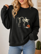 Skeleton Cat Pumpkin Vintage Halloween Sweatshirt - Hanes_Black Model