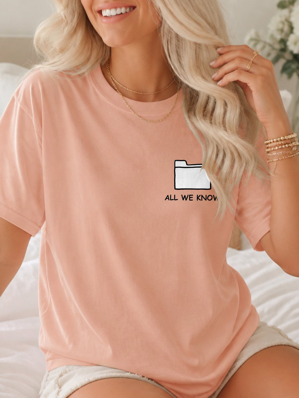 All We Know Folder Doodle Graphic T-Shirt - Dusty Rose Model