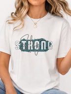 Stay Strong Distressed Script Graphic T-Shirt - White Model