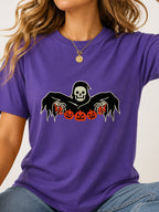 Grim Reaper Skeleton Pumpkin Halloween Tee - Lilac Model