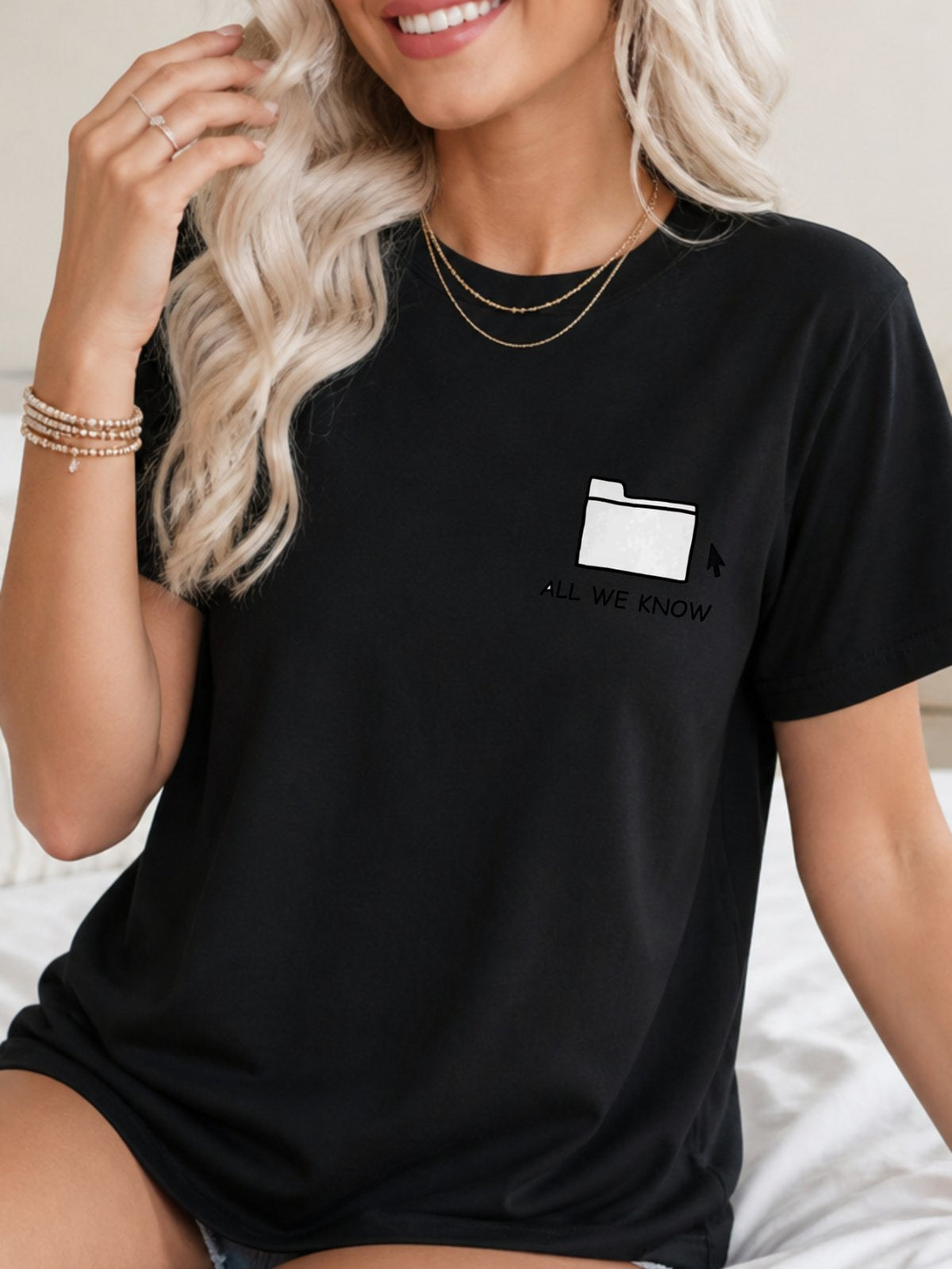 All We Know Folder Doodle Graphic T-Shirt - Black Model
