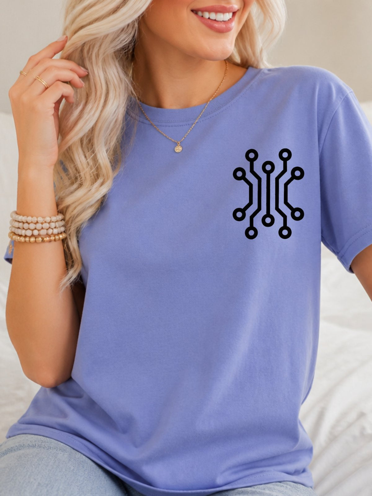 Circuit Board Graphic T-Shirt - Violet Model