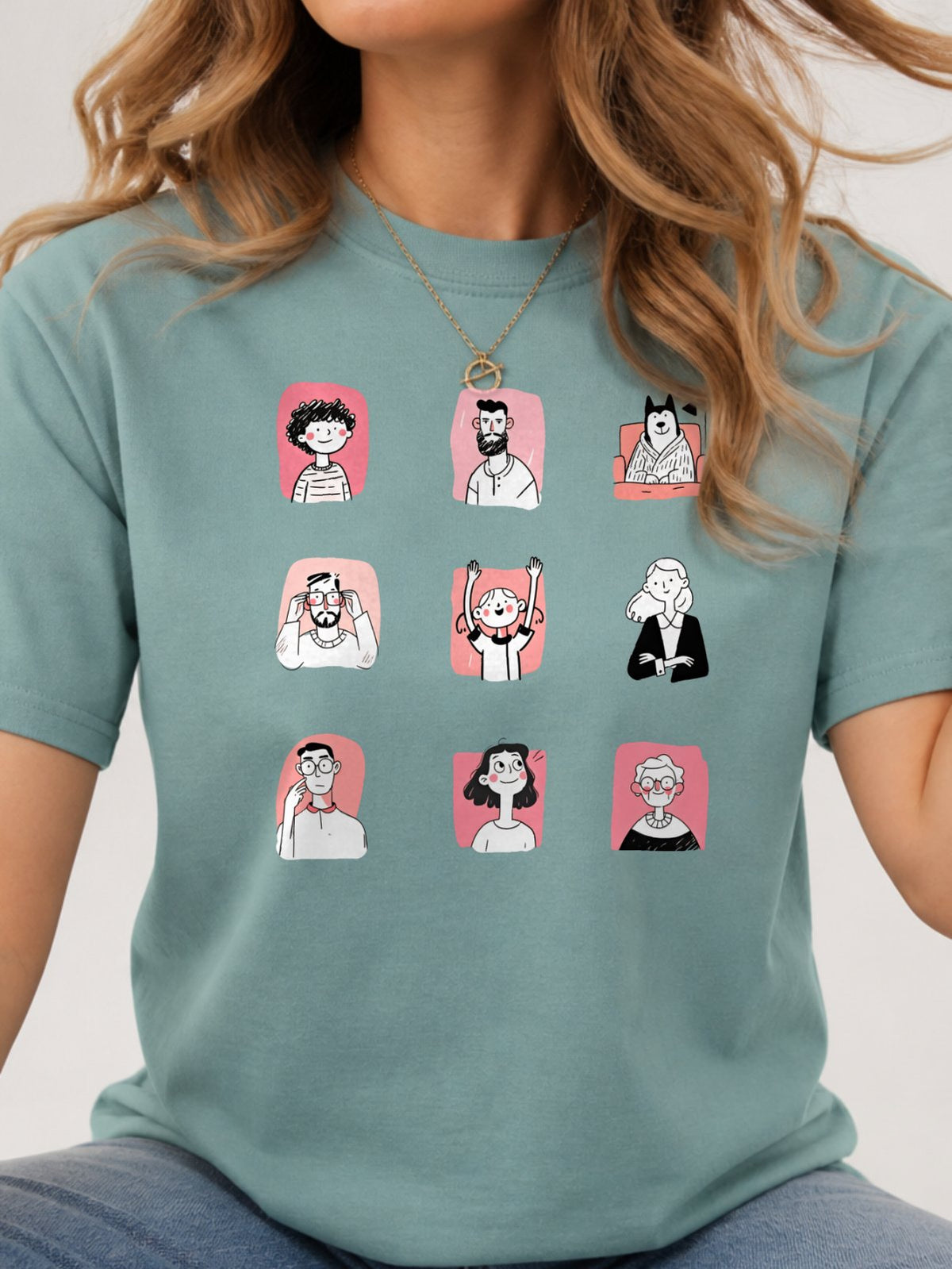 Cute Cartoon People Characters T-Shirt - Aquatic Model