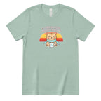 Retro Sunset Cat Tee, Cozy Fall Cat Lover T‑Shirt, Hot Chocolate Graphic Tee, Kitty Owner Gift Top - Dusty Blue Front