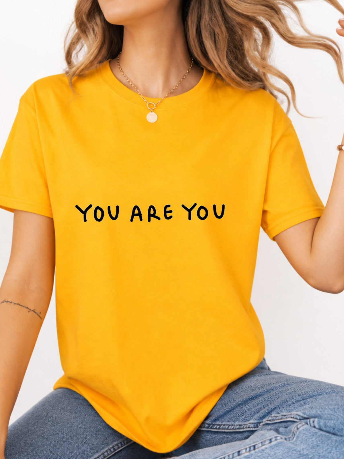 You Are You Simple Handwritten Quote Graphic T-Shirt - Gold Model