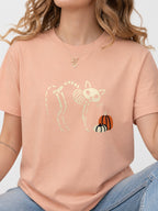Cat Skeleton Pumpkin Halloween Graphic T-Shirt - Dusty Rose Model