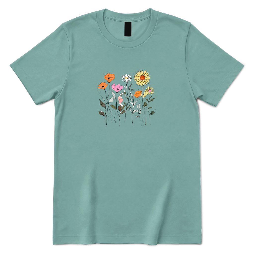 Boho Sunflower Mixed Wildflower Shirt - Aquatic Front