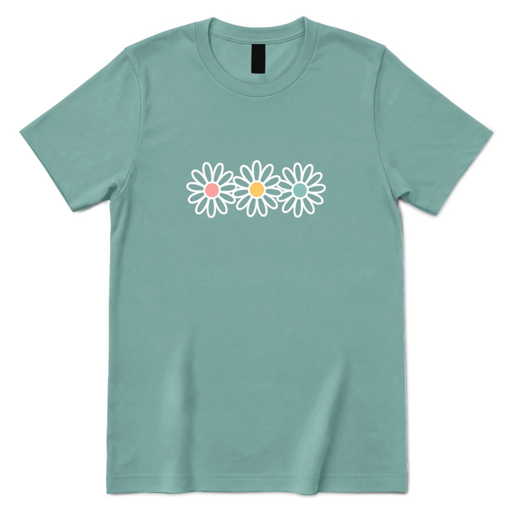 Pastel Triple Daisy Women Premium Graphic Tee - Aquatic Front