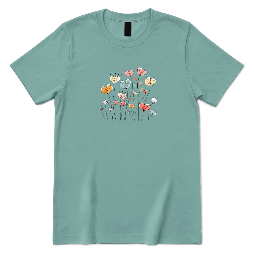 Abstract Boho Line Drawing Floral Shirt - Aquatic Front