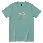 Pastel Boho Wildflower Line Art Tee - Aquatic Front