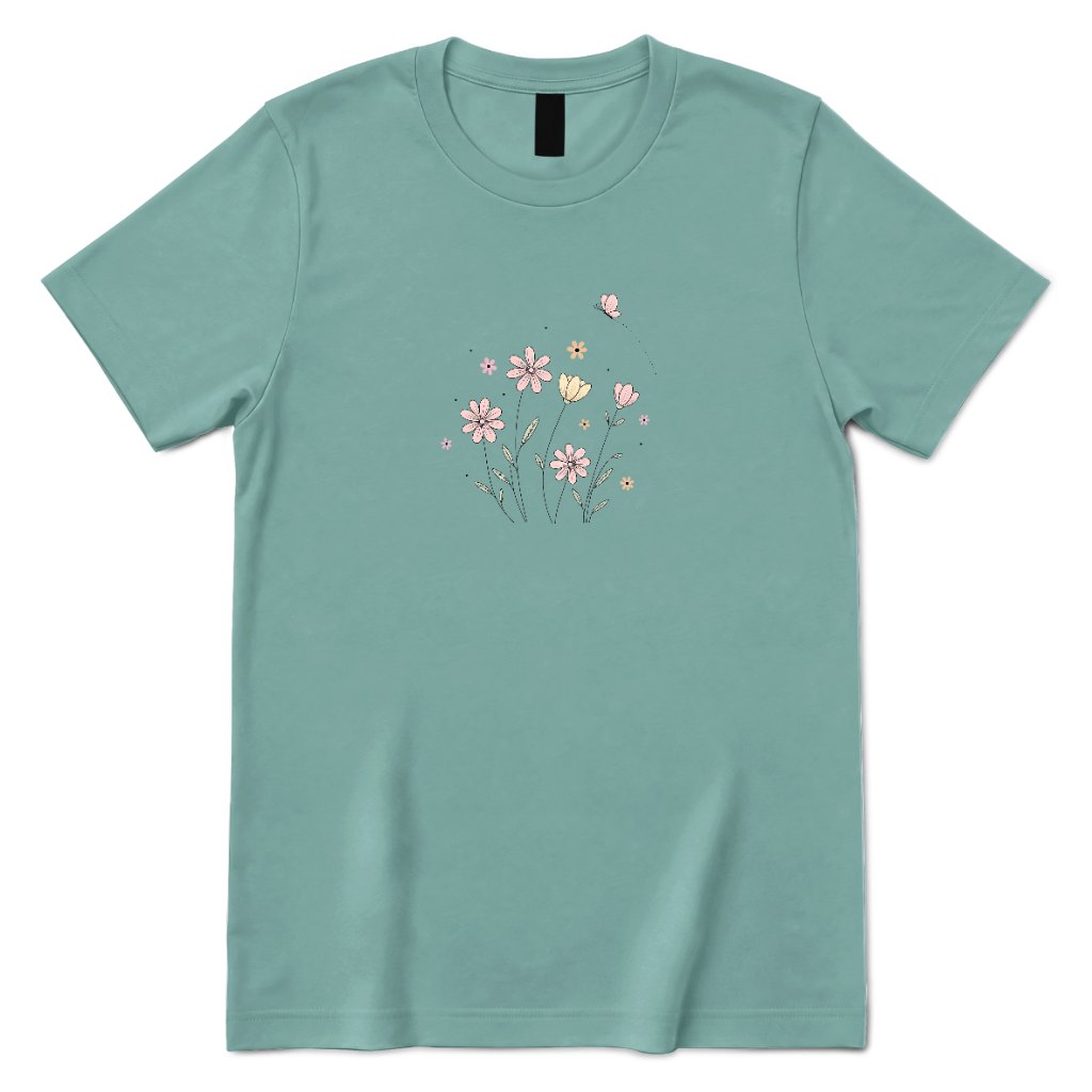 Soft Pastel Pink Floral Butterfly Graphic Tee - Aquatic Front