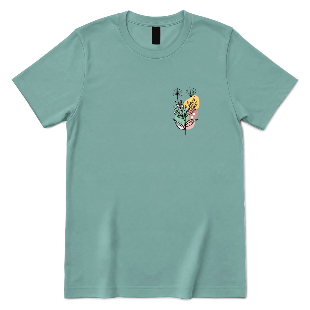 Minimal Boho Abstract Floral Graphic Tee - Aquatic Front